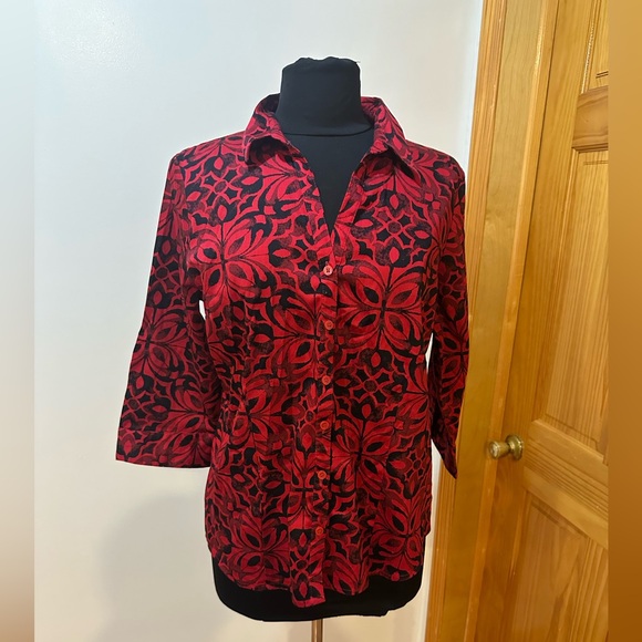 Dana Buchman Red Button Down Shirt with Notched Collar Size L  Like New - Picture 5 of 13